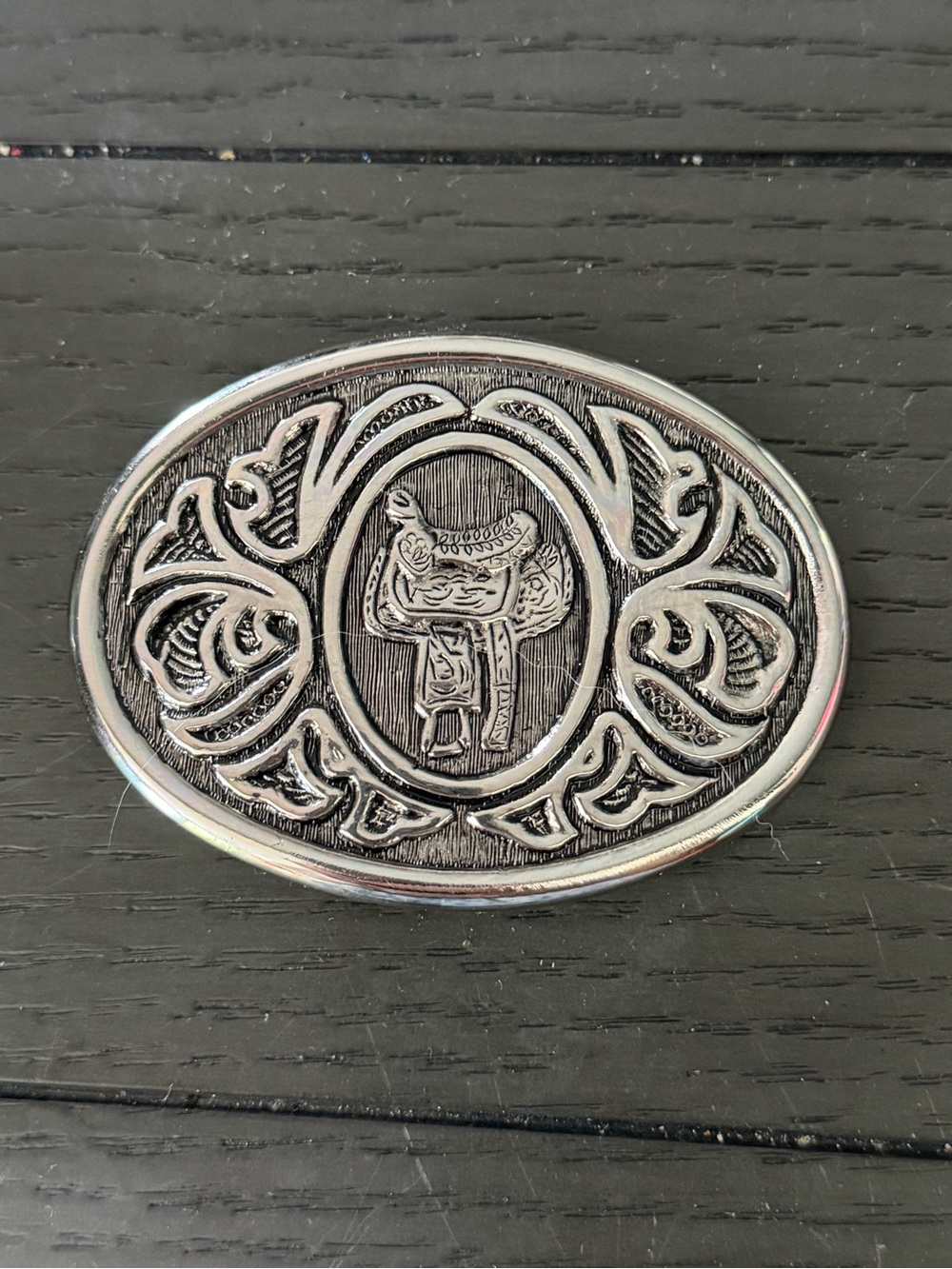 Vintage Avon Western Saddle Belt Buckle Silver Tone Cowboy Equestrian